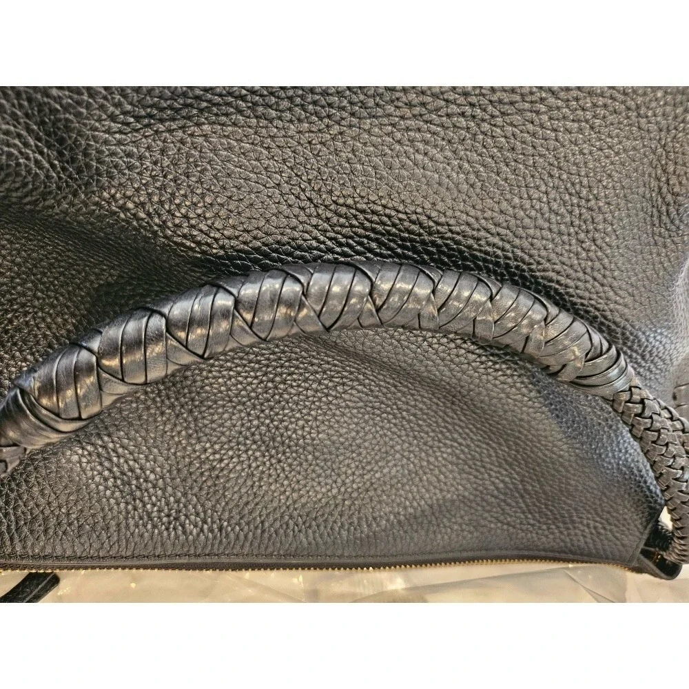 Tory Burch Leather Hobo Bag Braided‎ Handle Designer Purse Black